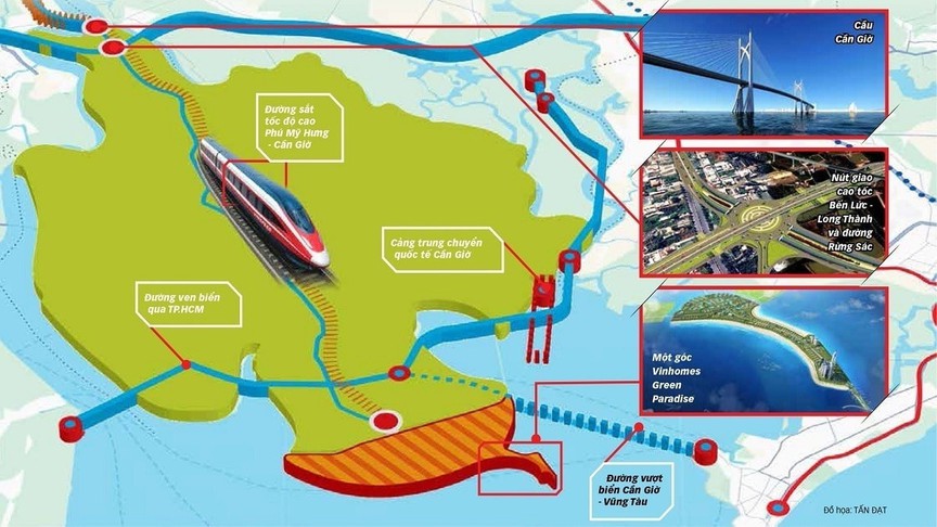 Sơ đồ tuyến, vị trí triển khai Dự án metro Bến Thành - Cần Giờ. Nguồn ảnh: Internet