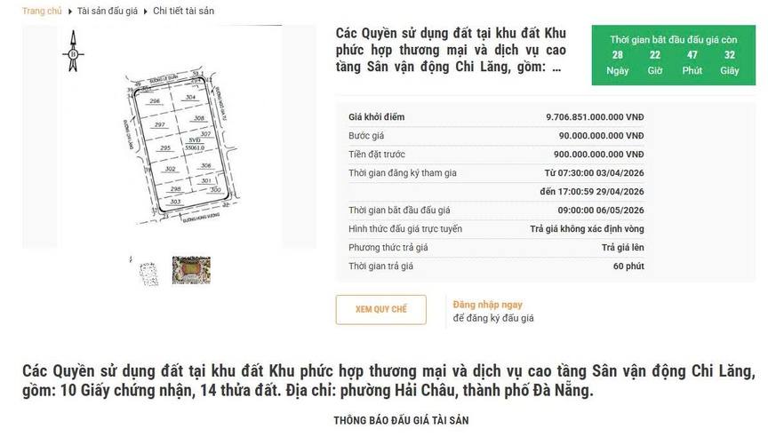 Thông báo đấu giá. Nguồn ảnh: Trung tâm Dịch vụ đấu giá tài sản TP. Đà Nẵng