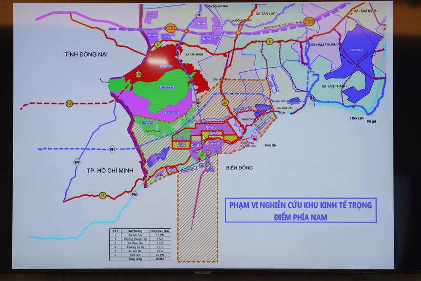 Phạm vi nghiên cứu Khu kinh tế ven biển phía Nam tỉnh Lâm Đồng. Nguồn ảnh: UBND tỉnh Lâm Đồng