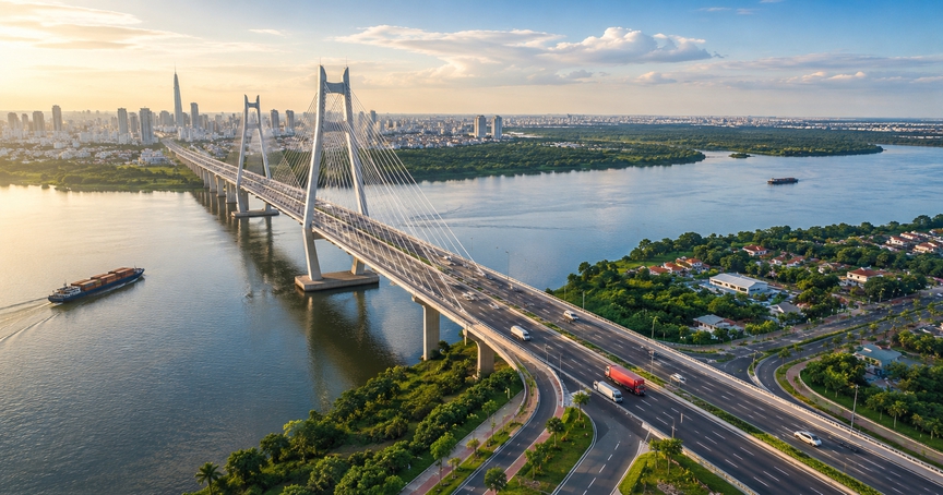 Sắp có cầu 6 làn xe kết nối TP trực thuộc Trung ương trẻ nhất Việt Nam với siêu đô thị giàu có nhất cả nước- Ảnh 2.