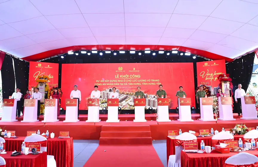 Hưng Yên khởi công dự án nhà ở cho lực lượng Công an tại xã Tân Hưng - Ảnh 1.