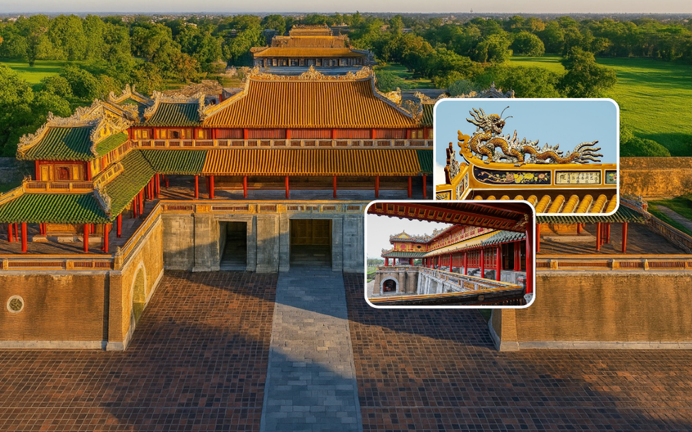 Công trình là biểu tượng huy hoàng của triều Nguyễn xưa: Bộ khung 100 cột hoàn toàn từ gỗ lim, là tổ hợp 9 lầu hợp thành