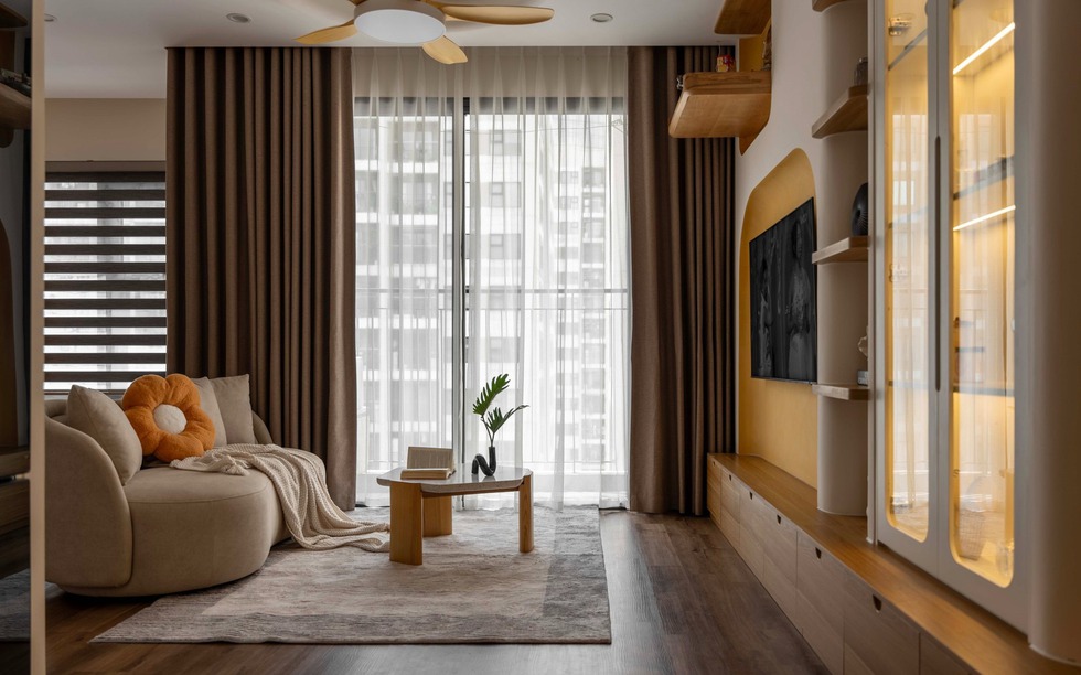 Tổ ấm 70m2 nổi bật với nội thất đương thời và bảng màu ấm cúng