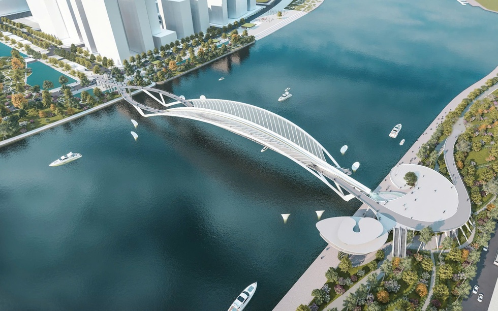 Cầu đi bộ vượt sông 1.000 tỷ sắp hoàn thiện với kết cấu vòm thép không gian lần đầu tiên xuất hiện tại Việt Nam