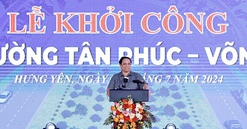 Thủ tướng dự lễ khởi công đường Tân Phúc - Võng Phan, thăm một số dự án trọng điểm của tỉnh Hưng Yên