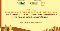 Hôm nay diễn ra Hội thảo: “Áp dụng bảng giá đất theo Luật Đất đai 2024: Những vấn đề đặt ra và giải pháp phát triển bền vững thị trường bất động sản Việt Nam"