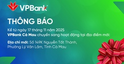 VPBank Cà Mau thay đổi địa chỉ hoạt động 