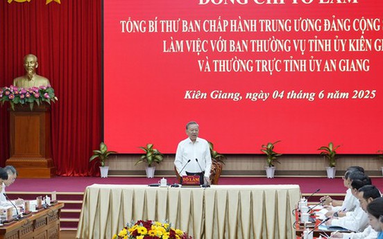 Tổng Bí thư Tô Lâm: Hợp nhất An Giang và Kiên Giang mở ra cơ hội tái cấu trúc hệ thống hạ tầng vùng