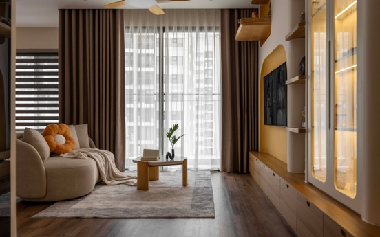 Hoàn thiện căn hộ 61 m2 có nhiều đường cong với 260 triệu đồng