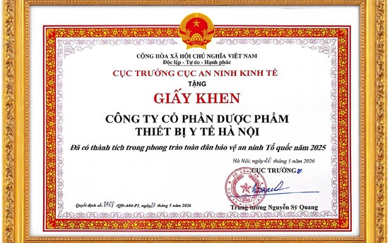 HAPHARCO vinh dự nhận Giấy khen của Cục An ninh Kinh tế - Bộ Công an