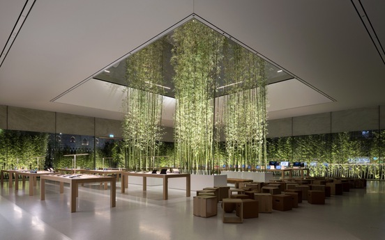Đá, thủy tinh và tre đan xen tạo nên ốc đảo bình yên trong Apple Store ở Macau