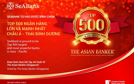 SeABank lọt top 500 ngân hàng lớn và mạnh nhất Châu Á - Thái Bình Dương