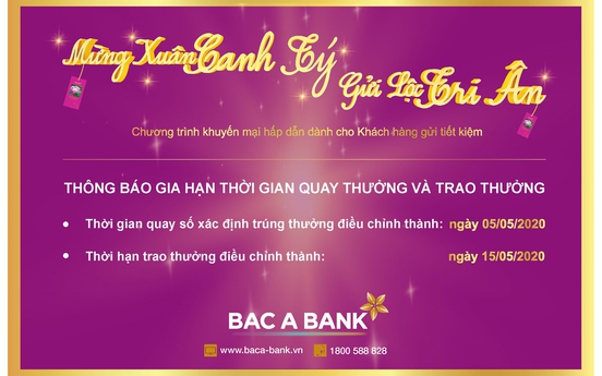 Thông tin mới nhất về CTKM “Mừng xuân Canh Tý - Gửi lộc tri ân” của BAC A BANK