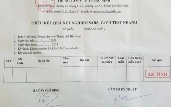 Bắc Ninh: Đề nghị công an vào cuộc điều tra phiếu xét nghiệm SARS-CoV-2 có dấu hiệu giả maọ