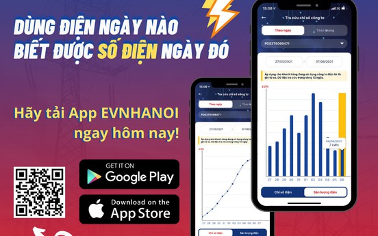 Chủ động theo dõi lượng điện tiêu thụ qua App EVNHANOI