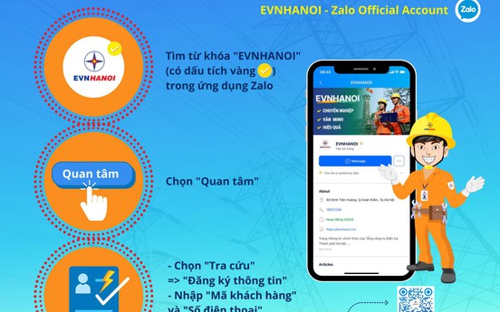 Nhiều tiện ích cho khách hàng tại trang EVNHANOI trên ứng dụng Zalo