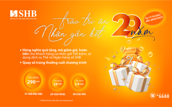 Kỷ niệm 29 năm thành lập: SHB triển khai chương trình khuyến mại với hàng ngàn ưu đãi
