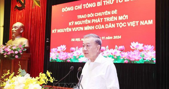 Tổng Bí thư Tô Lâm trao đổi chuyên đề "Kỷ nguyên phát triển mới - Kỷ nguyên vươn mình của dân tộc Việt Nam"