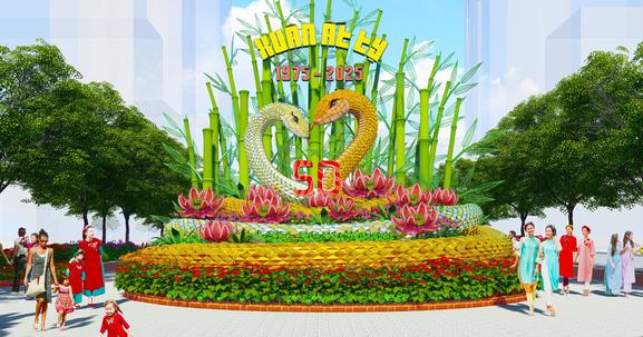 Đường hoa Nguyễn Huệ rực sắc xuân, đón 90 linh vật rắn trong Tết Nguyên đán 2025