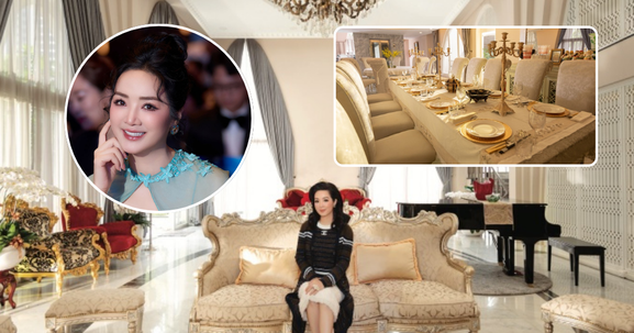 Dinh thự hơn 1.000m2 như cung điện của hoa hậu Việt 33 năm không có người kế nhiệm: Nội thất dát vàng, phòng khách có thể chứa 200 người