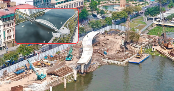 Cầu đi bộ nghìn tỷ vượt sông sở hữu kiến trúc độc đáo nhất thế giới tại Việt Nam dần thành hình