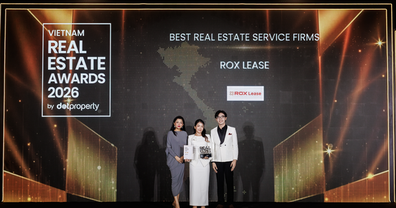 ROX Lease được vinh danh tại DOT Property Vietnam Awards 2026 ở hạng mục "Công ty dịch vụ Bất động sản tốt nhất Việt Nam"