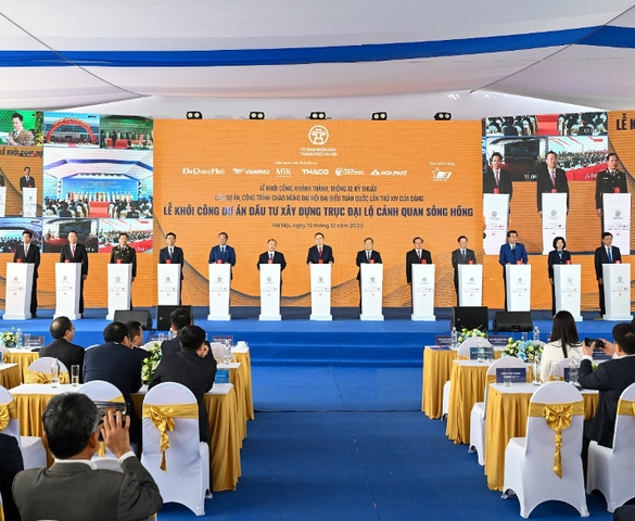 Liên danh Đại Quang Minh - Văn Phú - MIK Group - Thaco - T&T Group - Hòa Phát khởi công Dự án đầu tư xây dựng Trục đại lộ cảnh quan sông Hồng