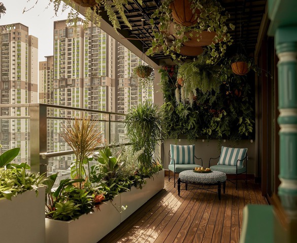 Ban công biến thành khu vườn nhiệt đới trên cao: Góc an yên 50m2 giữa trời Sài Gòn