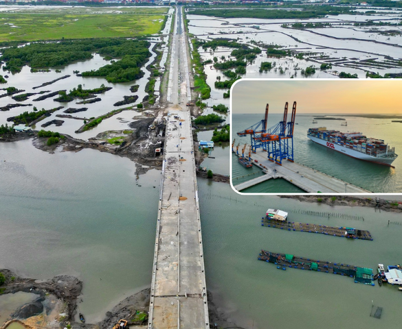 Chỉ vài tháng nữa, tuyến đường xuyên rừng ngập mặn, kết nối thẳng đến cụm cảng nước sâu lớn nhất Việt Nam sẽ về đích