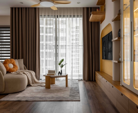 Hoàn thiện căn hộ 61 m2 có nhiều đường cong với 260 triệu đồng