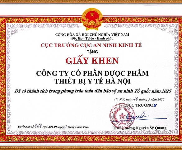 HAPHARCO vinh dự nhận Giấy khen của Cục An ninh Kinh tế - Bộ Công an