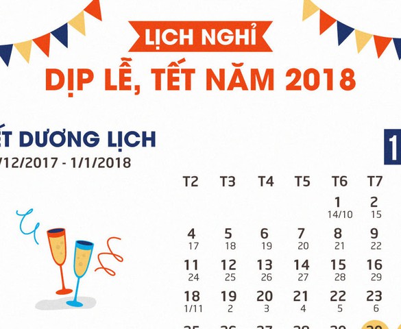 Chi tiết lịch nghỉ dịp lễ, tết năm 2018